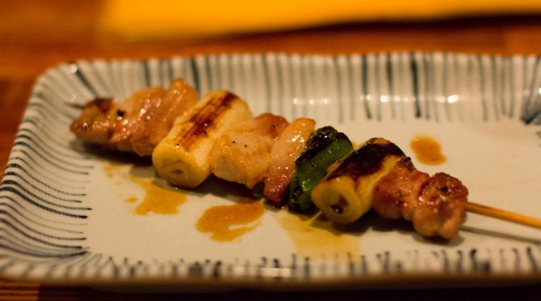 Negima - thigh meat interspersed with green onion and slathered in tare. A great last skewer for the night.