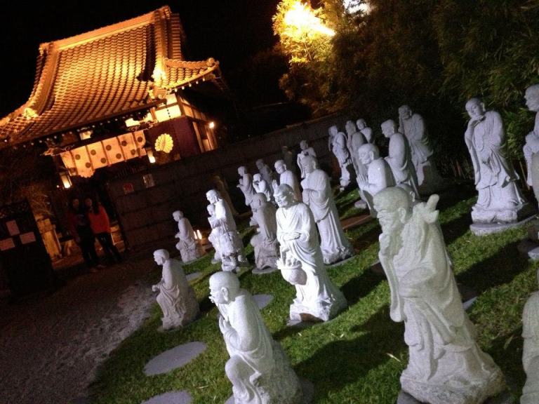 Beautifully lit statues outside the Kanga-an Temple.