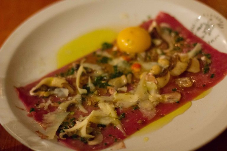 "Au Pied du Cochon duck carpaccio"