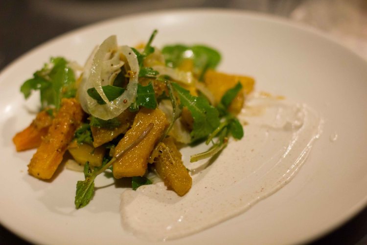 MA’O organic lettuces with kabocha and pickled onions