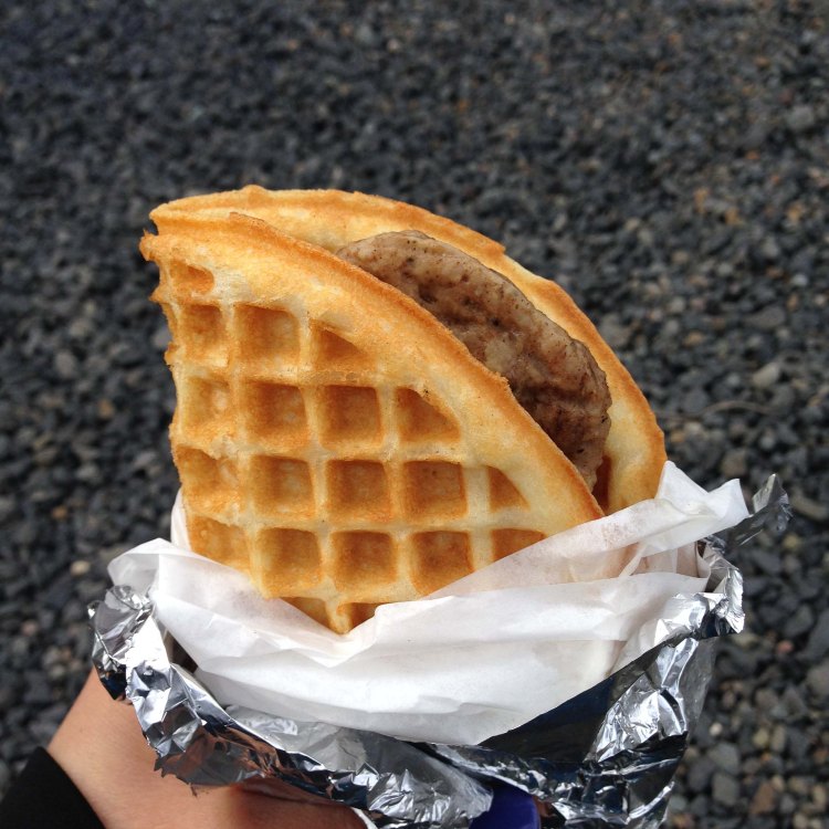 Waffle with sausage & maple bacon butter is another great hangover cure and the perfect road food to start a long drive home.