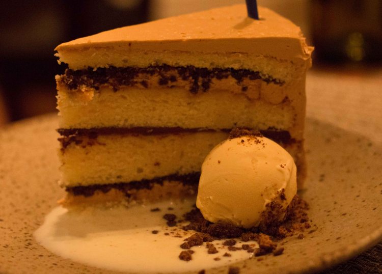 Crema Coffee Cream Cake $9 Chocolate Espresso Ganache, Coffee Bean Brittle, Cinnamon Tres Leches, Goat’s Milk Jam Ice Cream