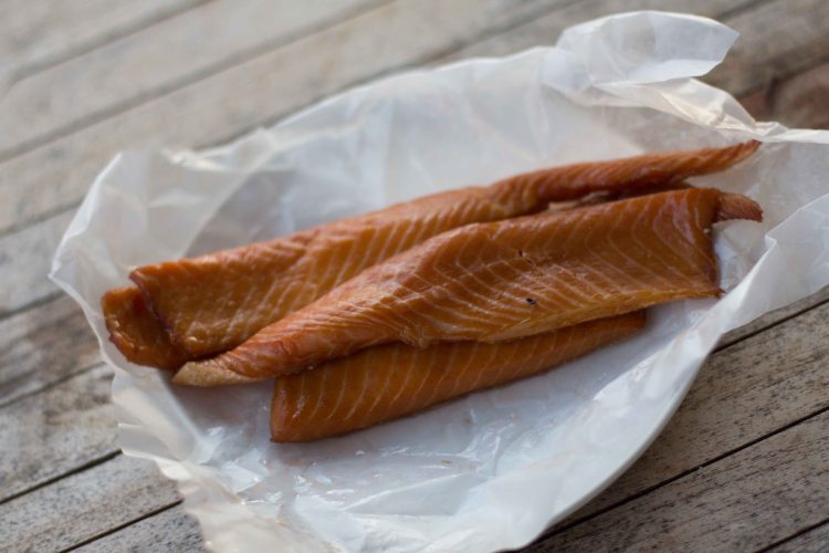 Hot smoked salmon belly