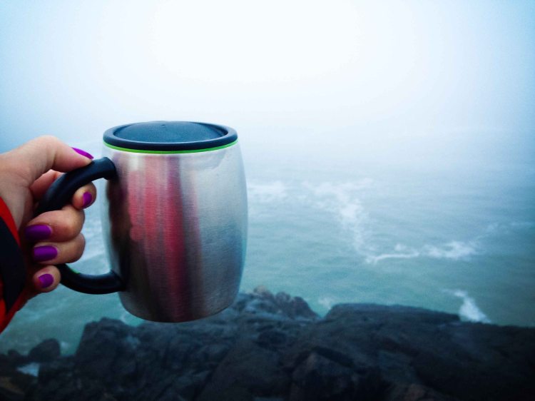 First try at Pettinger Point was cloudy. But at least I had my coffee.