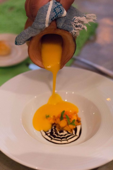 Carrot soup poured over a mole negro was the showstopper of the evening.