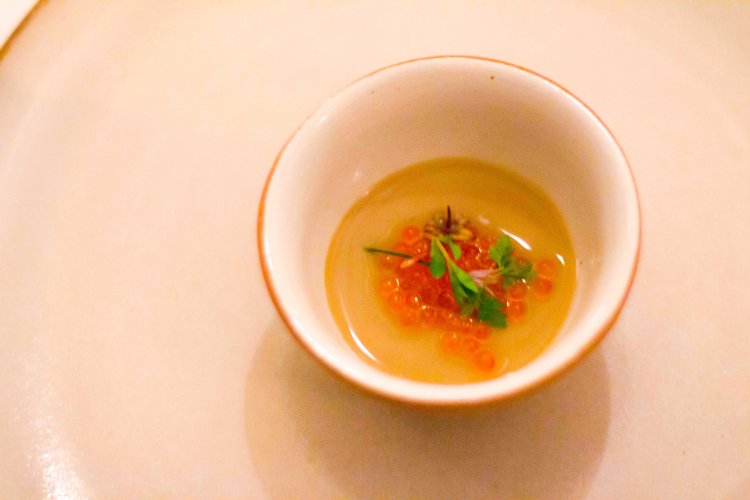 "Eleven Madison Park morel custard trout roe"