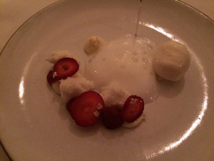Strawberry variations with vanilla and elderflower. 