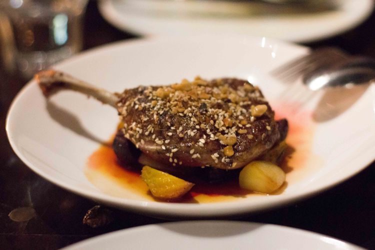 Sonoma duck breast with braised cabbage, apples and baby turnips.